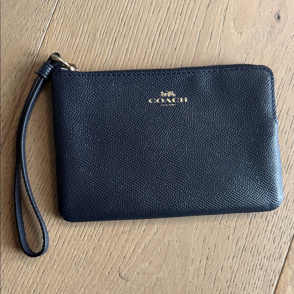 Coach Navy Leather Wristlet